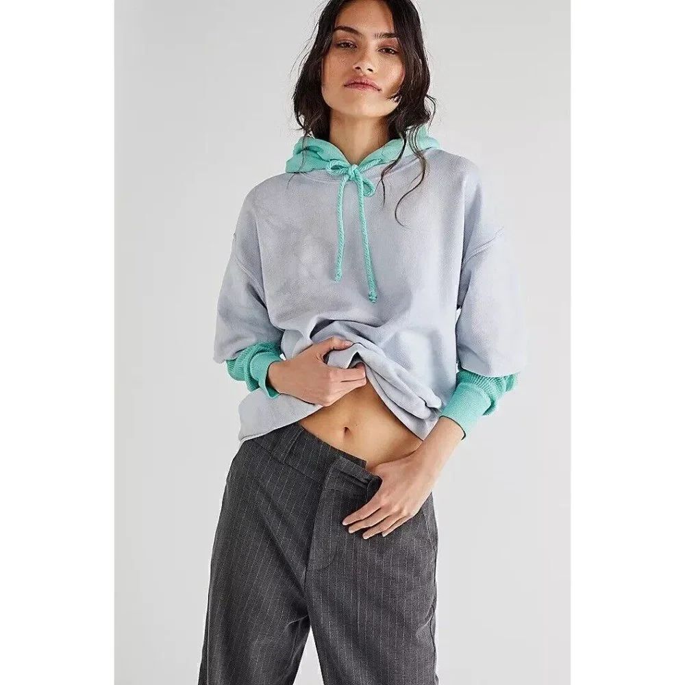 NWT FREE PEOPLE TRICIA FIX Sz L COLORBLOCK HOODIE TWOFER PULLOVER